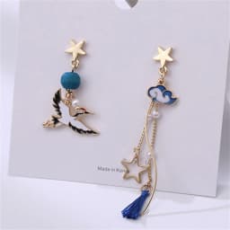 Chinese Style Folding Fan Birds Cloud Hanging Dangle Ethnic Earring Women Asymmetric Fish Cat Rabbit Bird Animal Drop Earrings