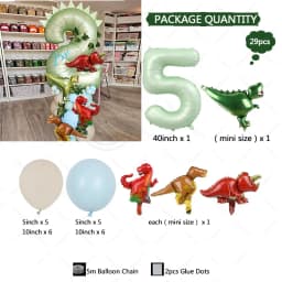 29pcs Dinosaur Theme Balloons 40inch Green Digital Birthday Balloon Baby Shower birthday party Jungle Dinosaur Decoration