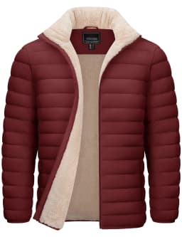 TACVASEN Men's Puffer Jacket Winter Warm Sherpa Lined Water Resistant Windproof Insulated Jacket Winter Puffy Coat Hiking Travel