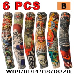 6pcs Men Long Summer Tattoo Sleeves Seamless Armguard Sun Protection Cover Outdoor Gloves Driving Ice Silk Women Arm Sleeves