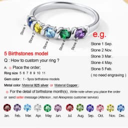 U7 925 Sterling Silver 1-5pcs Birthstones Ring for Woman Promise Engagement Wedding Custom Family Jewelry Gift Mother Grandma