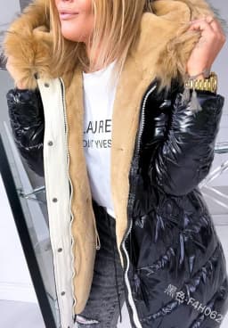Women's Cotton Jacket, Warm, Solid Color, Glossy Zipper, Inner Fur Collar, Winter Fashion Mid Length Jacket