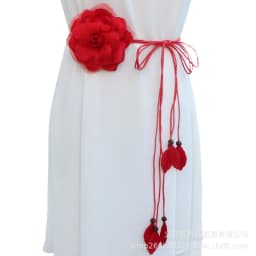 2024 Casual Wild Chiffon Big Flower Lady Thin Belt Sweet Tassel Braid Decoration Elegant Handmade Flower Fine Women Dress Belt