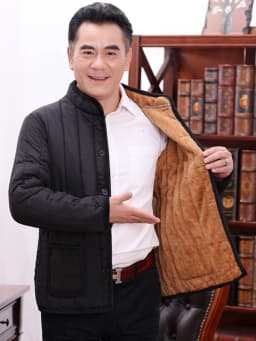 Men's Thickened Fleece Lined Cotton Jacket Winter Outerwear for Middle-Aged And Elderly Casual Fashionable Warm And Windproof