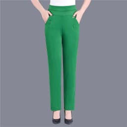 Plus Size Casual Women Elastic Basics Pencil Pants Straight Trousers OL Candy Colors High Waist Ankle-Length Pants Middle-aged