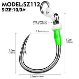 Proberos 5PCS Super Heavy Duty Ironplate Single Big Hook, Jigging Assist Saltwater Hooks