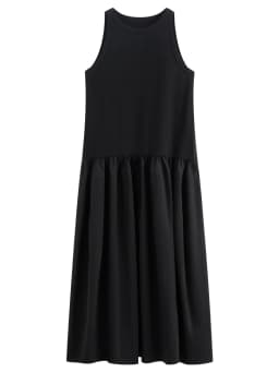 FSLE Women's Minimalist Commute Sleeveless Crew Neck Slim Fit Tank Dress 2026 Summer New Arrival Elegant Black Long Daily Dress