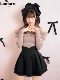 Lautaro Spring Summer Short Black Sweet Cute Kawaii Tiered Mini Skirt Women High Waist Cutecore Clothing Japanese Style Fashio