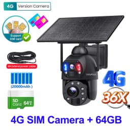 SHIWOJIA 36X ZOOM 12MP 4G SIM Solar Camera Outdoor 360° Wireless WIFI Battery Security Cameras with Solar Panel PIR Night Vision