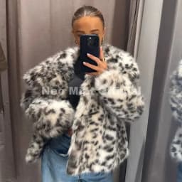 Neo Mint Vintage Classic Leopard Big Fur Collar Jacket Women Winter Brand Fashion Furry Faux Fox Fur Coats Chic Girls Streetwear