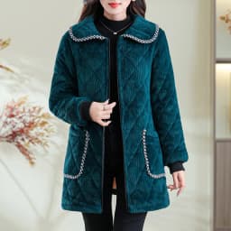 plus Size Mid-Length Thickened Velvet Cotton Jacket Winter Women's Warm Coat with Cotton Sandwich Outerwear Long Sleeve Zipper