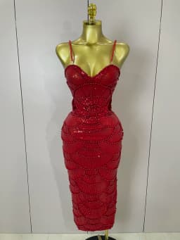 Elegance Pearl Beading Sequins Sleeveless Sexy Strap Bodycon Long Dress Women Celebrate Evening Party Birthday Outfit Vestido
