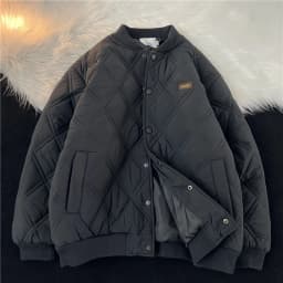 Diamond Pattern Men's Cotton Jacket Baseball Style Autumn Winter Coat Thickened Casual Loose Fit Youth Fashion