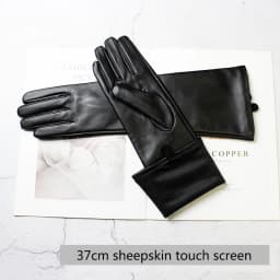 Touch Screen Extra Long Leather Sheepskin Gloves Women's Black Fashion Simple Straight Style Velvet Lining Winter Warm Sleeve