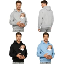 Men Hooded Sweatshirt Kangaroo Jacket Dad and Baby Carrier Hoodie Front Large Pouch Pullover Top for Outing Travel Homewear