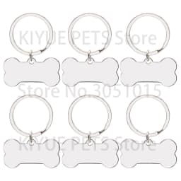 10 Pcs Blank Tag Stainless Steel Bone Keychain for DIY Custom Logo Tag Pet Dog Tag Collar Pet Accessoriess Charm