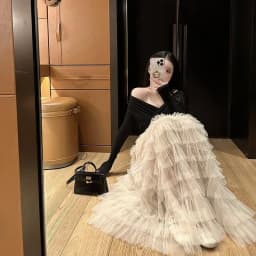 Elegant A-Line Long Tulle Skirt Women's Summer New Style Slimming Fairy Multi-Layer Cake Skirt High Waist Polyester Fabric