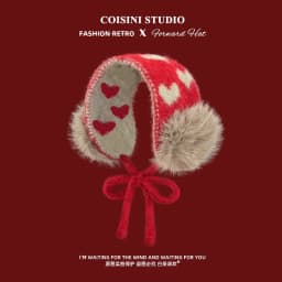 Heart Pattern Knitted Winter Earmuffs for Women Faux Fur Pom‑pom Ear Warmers Bow‑tie Design Soft Warm Cold‑proof Ear Muffs