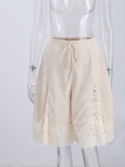 Lace Patchwork Shorts Women's Satin Pants Trim Bermuda Trousers High-Waisted Drawstring Loose Casual Wide-Leg Summer Wear