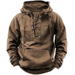 Spring And Autumn New Men's Hooded Solid Color Sweater Blue Sports Multi-Pocket Leather Sweater Tooling