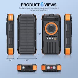 Hand Crank Generator Solar Power Bank High Capacity, Wireless Charger with 4 Built-in Cables, , LED Light for Outdoor Emergency