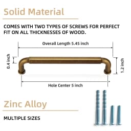 5 Inch (128mm) Hole Center Cabinet Pulls Antique Brass Zinc Alloy Kitchen Drawer Pulls Dresser Knobs Drawer Handles Hardware