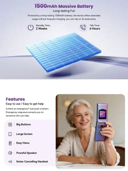 HAMTOD T8 Classic Fashion Clamshell Flip Feature Phone 4G VoLTE Dual HD Screen 2.8" Main IPS Display + 1.77" Outer Screen Big Font Big Icons One Touch SOS Emergency Call 1500mAh Large Battery Easy Simple Operation Unbreakable Basic Mobile Cell Phone For S