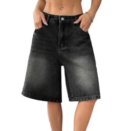 Women's Bermuda Jean Shorts High Waisted Knee Length Baggy Jorts Wide Leg Loose Denim Shorts with Pockets