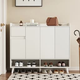 Closet Sideboard Shoe Wardrobe with Adjustable Folding Minimalist Design and Solid Wood Legs Organizer