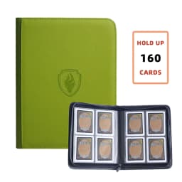 Holds 160 Cards|Trading Card Binder for 3”×4”Cards | 4-Pocket Double-sided Album |PU Leather Zipper Folder for Sports Cards