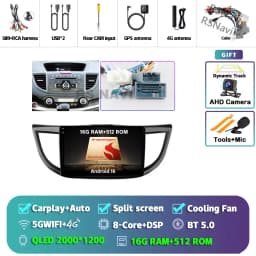 Android 16 Carplay Auto Car Radio Multimedia Player For Honda CRV CR-V 2012-2016 WIFI+4G DSP Autoradio Stereo 2din Head Unit