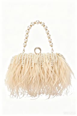 Luxury Real Ostrich Feathers Handbag Pearl Tassel Evening Bags Women's Pouch Purse Pink Green Diamond Clutch Party Messenger Bag
