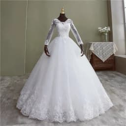 свадебное платье Bridal Ball Gown V Neck Wedding Dress Customized Vestido De Novia Princesa Lace Vintage Long Sleeve Real Image