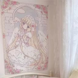 VIKAMA Cute Angel Tapestry Pink White Wall Blanket for Bedroom Accent Living Room Decor Dorm Room Aesthetic and Anime Fan Space