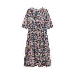 Spring Summer Printed Round Neck Casual Set Loose Long Dress with Pockets Middle Sleeve Cross-Border Women's Fashion