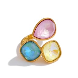 Yhpup 2026 Multi Color K9 Crystal Square Adjustable Ring for Women 18K Gold Color PVD Plated Shiny Exquisite Jewelry