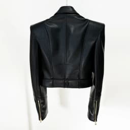 High quality designer fashion shrugged double breasted zipper short women's motorcycle socialite leather jacket