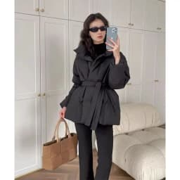 High-end Cotton Coat Winter Warm Jacket Belt Black Cotton-padded Jacket Thick Parkas Trend Design Windproof Outerwear Women Tops
