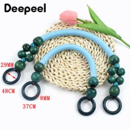 2/4Pcs 37/48cm Wooden Beaded Purse Frame Rope Wrapped Bag Handles for Crochet Beach Totes DIY Bags Making Replacement Supplies