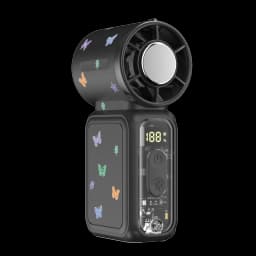 Portable Ice Cooling Fan,Handheld Neck Mini Fan With Makeup Mirror,5000mAh 13H Long Lasting,199 Speed Adjustable,LED Flashlight&SOS Light,Type-C Rechargeable Ultra Quiet Fan For Camping Outdoor Work Travel Dorm Truck,Gift Use,Random Cat/Butterfly Sticker