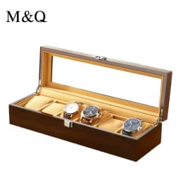 M&Q Solid Wood Watch Storage Box With Clear View Window Metal Latch Handmade Wristwatch Display Organizer Watch Gift Box