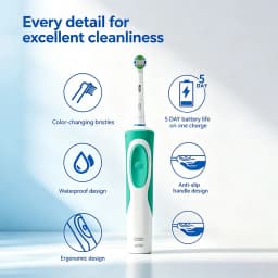Oral-B D12 Electric Toothbrush Full Waterproof Body Anti-Slip Grip Deep Clean Comes With 8 Brush Heads For Up To 2 Years Of Use