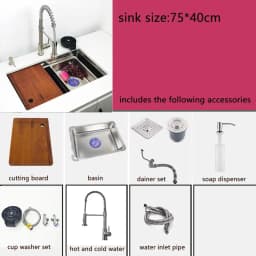 Undermount Kitchen Sink 304 Stainless Steel Above Mount Sinks with Waterfall Faucet Multifunction Single Washing Basin