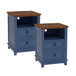 Modern Fluted Nightstand with USB Charging Station, 2 Drawer Side Table with Open Storage Shelf, Wooden Bedside Cabinet for Home