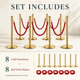 4/8Pcs Gold Stanchion Posts with Velvet Ropes, Stainless Steel Crowd Control Barrier Set, 96cm Queue Poles with Fillable Bases for Red Carpet Wedding Exhibition Events
