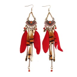 Round Retro Women's Dream Catcher Handmade Long Tassel Feather Earrings Female Leaves Pendant Earring Kolczyki Boho Jewelry