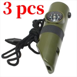 Jungle Survival Whistle with Compass Mirror Flashlight Magnifier LED Light Thermometer Storage Hiking Tool