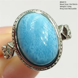 Natural Blue Larimar Adjustable Ring 925 Sterling Silver Larimar Gemstone Women Men Water Pattern AAAAA