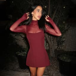 DSMTRC Mesh Patchwork Mini Dress For Women Party Elegant Evening Vestidos Fashion Lace Long Sleeve Turtleneck Slim Short Dresses