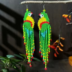 Glass Bead String Earrings with Parrot Design Bohemian Fringe Earrings Seed Bead Strings Women's Jewelry for Everyday Wear